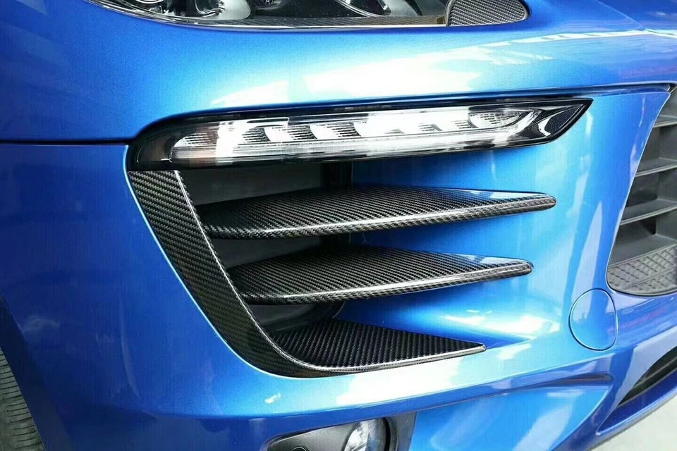 Cubierta de guardabarros de parrilla delantera de auto de fibra de carbono seca para Porsche Macan 2014-2017 Foto 3 de 4