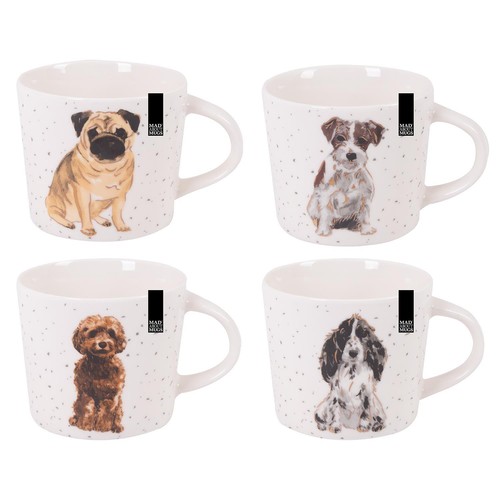 Set Of 4 Dog Design Mugs New Bone China Coffee Tea Cups Pug Cockapoo ...
