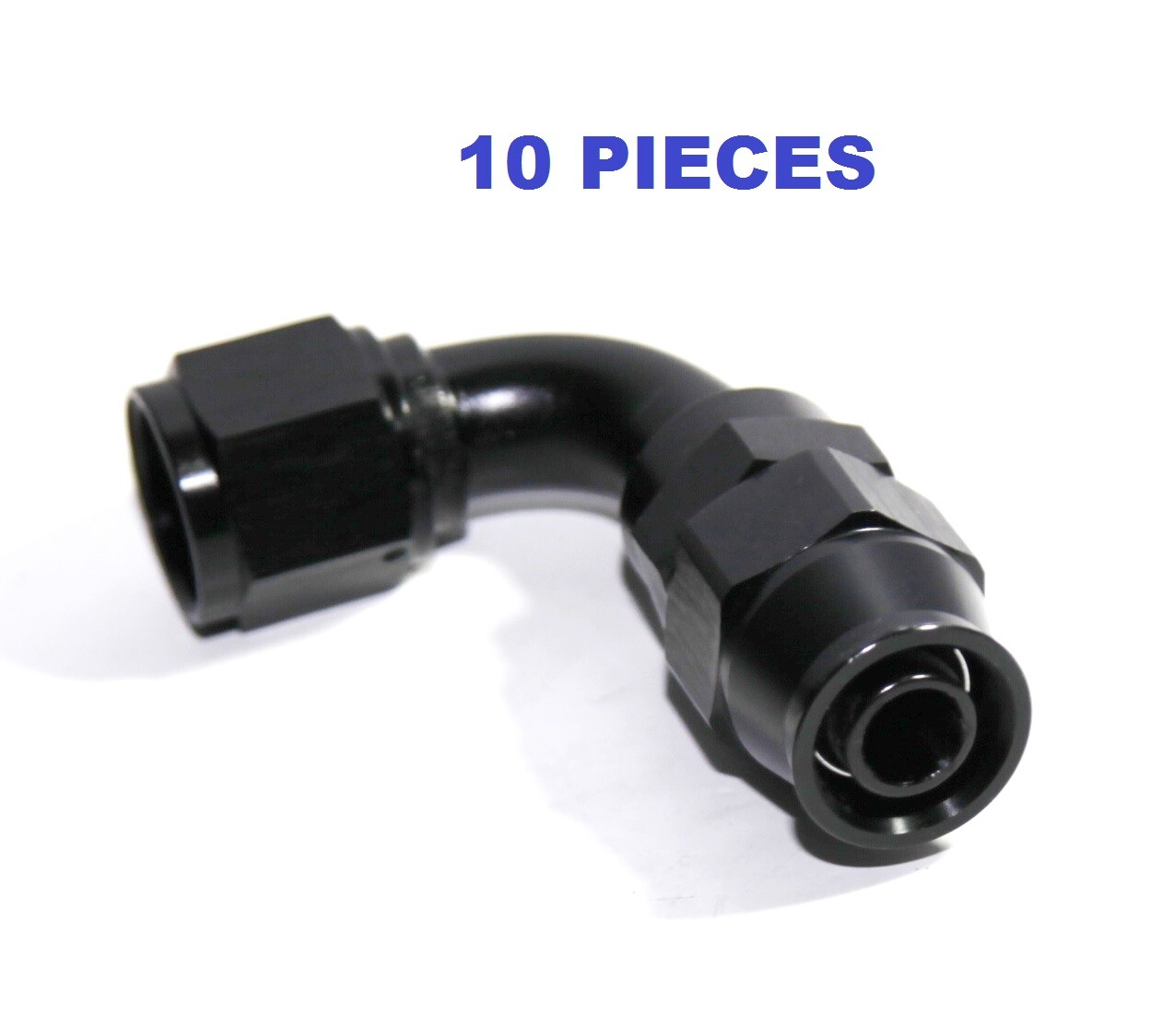AN-10 90 Degree Swivel Fitting Adapter - Black, For Fuel, Oil & Gas Lines