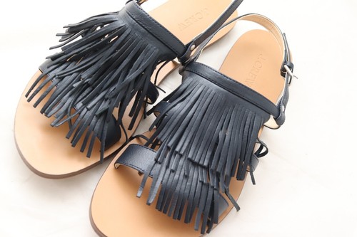 Sandali J Crew donna 8,5 blu navy pelle cinturino frange scarpe basse slingback - Foto 6 di 11
