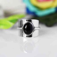 925 Sterling Silver Natural Black Onyx Ring Gemstone Women Jewelry For Her F 57