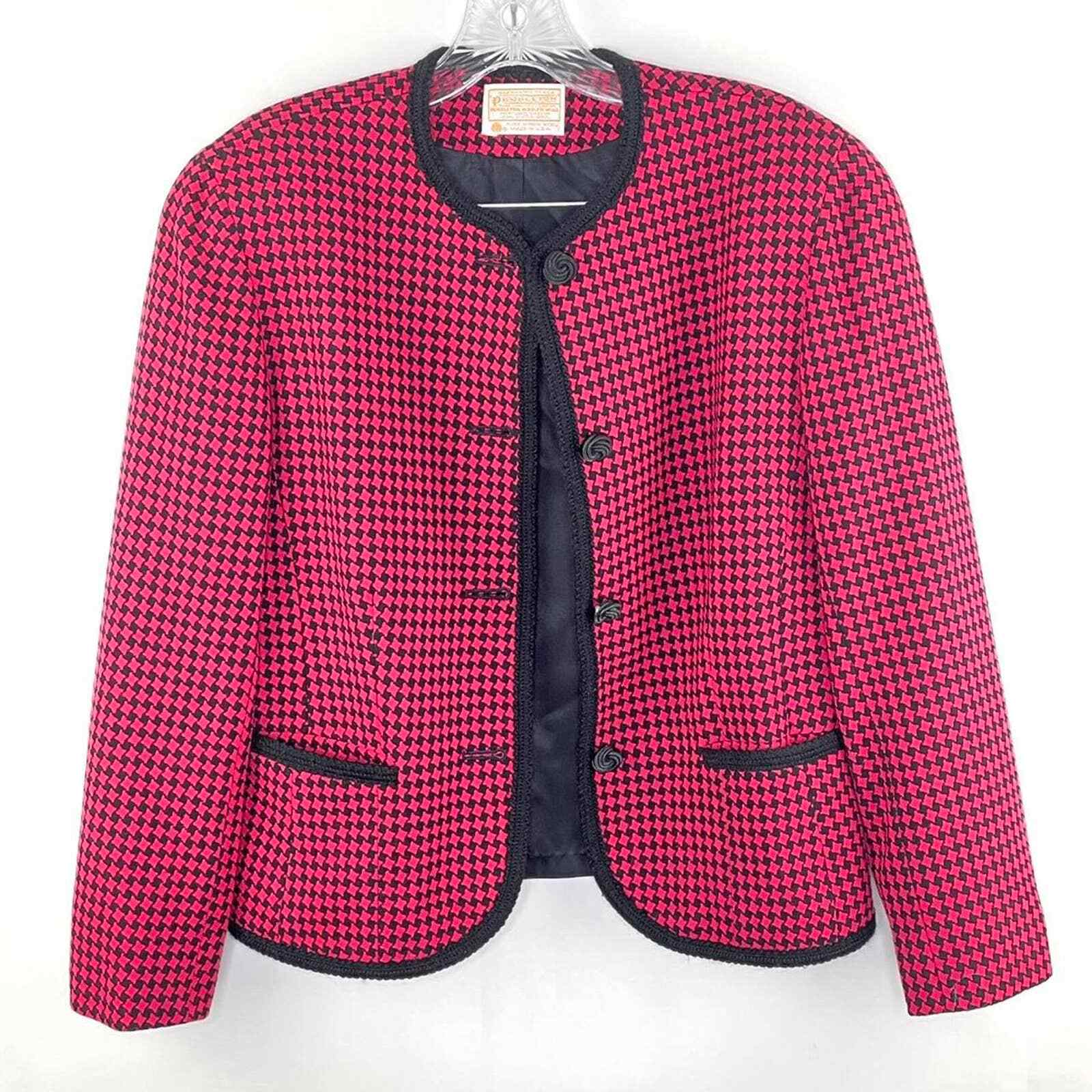 Pendleton 100% Virgin Wool Checked Pink Black Vin… - image 1
