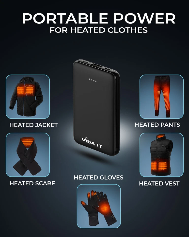 Slim Power Bank 5V DC USB Charger Battery Pack for Heated Vest Jacket Pants Coat - Image 2 of 4