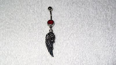 Feather Angel Wing Rose Charm Belly Navel Ring Body Jewelry Piercing Red CZ