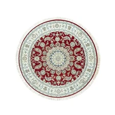 7'x7' Portia Red Hand Knotted Nain 250 KPSI All Wool Oriental Round Rug R90618