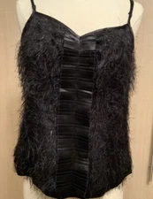 BCBG Maxazria Women's Black Fuzzy Party Spaghetti Straps Tank Top . Sz Medium