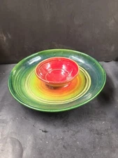 Adama Pottery Clay Chip And Dip Party Platter Minnesota Rainbow
