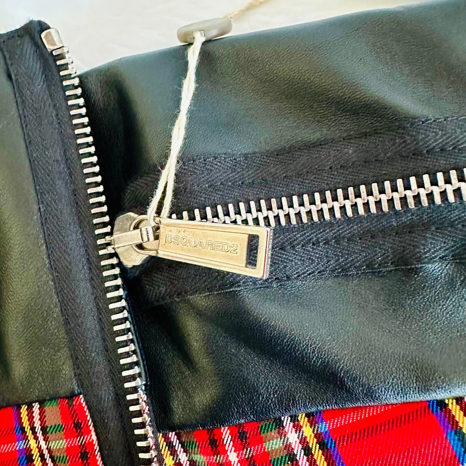 DSQUARED2 ABITO BODYCON ROSSO E NERO A QUADRI PELLE DENIM FULL ZIP 44 8 ITALIA