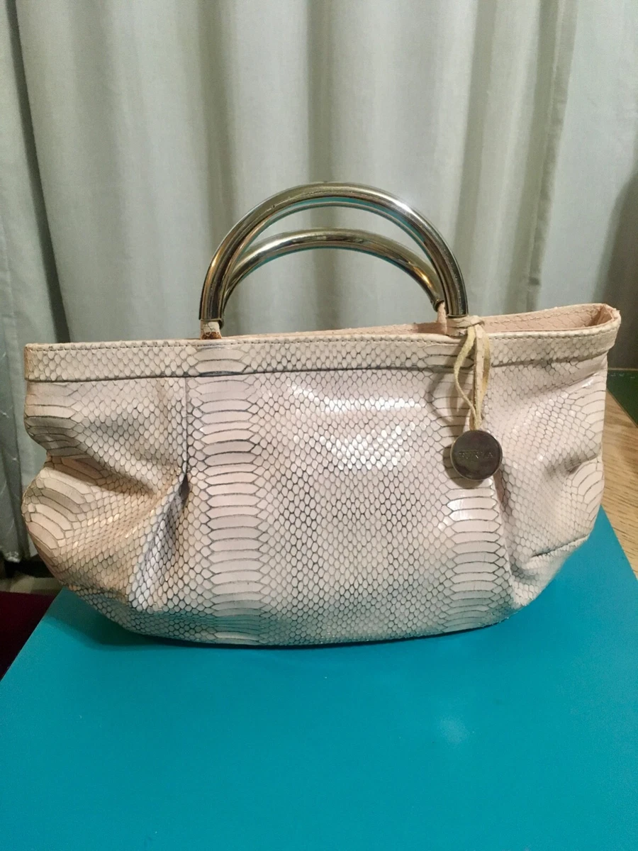 Vintage FURLA Tote handbag snakeskin embossed in light pale pink double handle