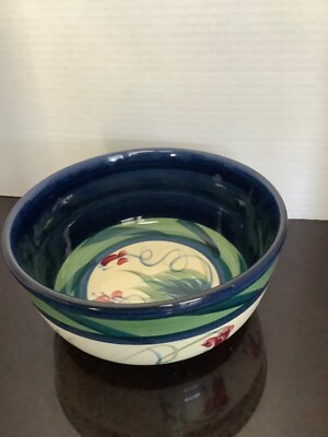 Gail Pittman Signed 1988 Serving Mixing Bowl Grapevine Blue 7.5  D x 3.5  H