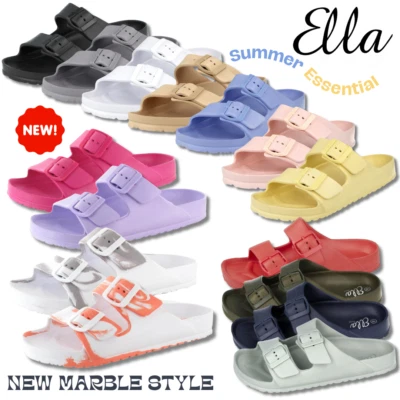 Ladies Ella EVA Adjustable Double Buckle Lightweight Sliders Sandals Flip Flops - Image 1 of 2
