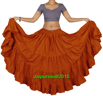 Rust Cotton Skirt Boho Gypsy Summer Flared Skirt Long Tiered