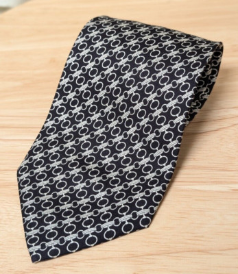 Vintage Gianni Versace 100% Silk Diagonal Chain-Link Motif Necktie