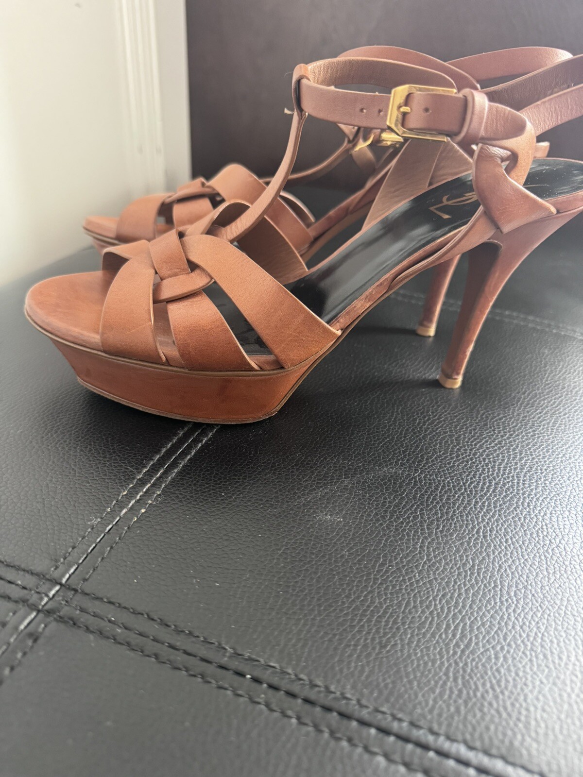 Sandali Saint Laurent TRIBUTE in pelle cinturino punta aperta plateau taglia 39 5