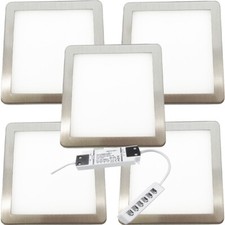 Image of 5x BRUSHED NICKEL Slim Square Under Cabinet Light & Driver - Natural White LED