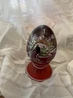 Fenton Cranberry Glass Egg Winter Scene Bridge w/ Cross Ltd Ed Signed J. Cutshaw