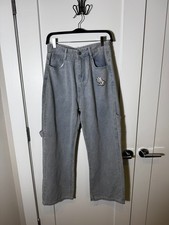 Y2K Gray Wash Carpenter Jeans Wide Leg Baggy Graphic Back Pockets Size Small