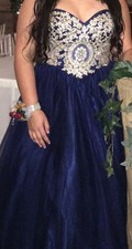 Blush Prom Sz 10 Navy Blue Beaded Formal Prom Gown Dress