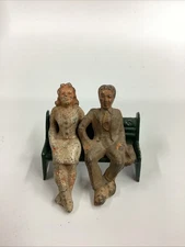 VTG OLD MANOIL BARCLAY LEAD SET MAN WOMAN FIGURES ON BENCH MINIATURE PAINTED USA