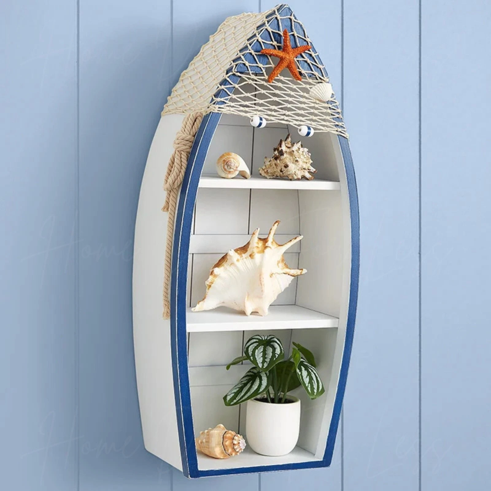 Nautical Wooden Boat Wall Shelf Hanging Canoe Display Coastal Beach Home Decor