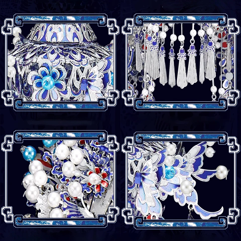 Corona de ópera azul y blanco 3D rompecabezas tridimensional decoración estilo chino Foto 3 de 4