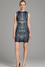 CLOVER CANYON Jewel RUSSIAN ENAMEL Photo Print NEOPRENE Mini SHEATH Dress M USA