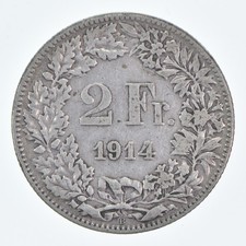 SILVER - WORLD Coin - 1914 Switzerland 2 Francs - World Silver Coin *091