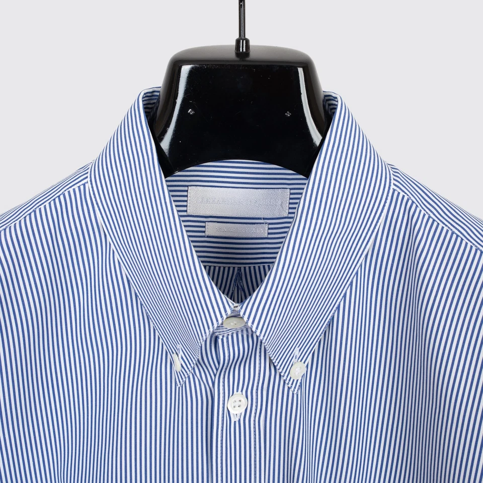 Alexander McQueen Shirt Size EU50 Blue Striped Cotton Button Down with Pocket - Image 3 of 4
