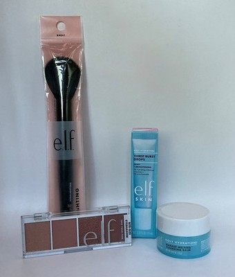 e.l.f. 4 pc Travel Set: Cleansing Balm, Thirst Burst Drops, Eyeshadow & Brush