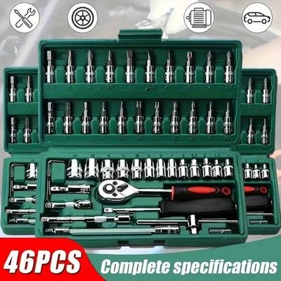 46 tlg Steckschlüssel Satz Set 1/4'' Knarrenkasten Ratschenkasten Nusssätze Tool