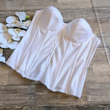 Dominique White Lightly Lined Underwire Corset Boning Size 38 DD/E Bride satin
