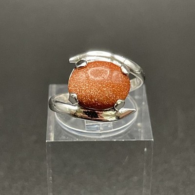 Signed Sterling Silver Natural Oval Sunstone Goldstone Gemstone Ring - Size 3.25