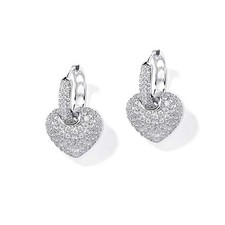 CZ Love Heart Dangle Huggie Hoops Earrings for Women with Charms 925 Sterling Si