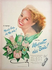 Original Vintage Health & Beauty Ad: Coty Muguet des Bois perfumed Toiletries