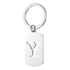 Initial Letter Key Chain, A-Z KeyChain Pendant Key Ring, Silver Letter Y