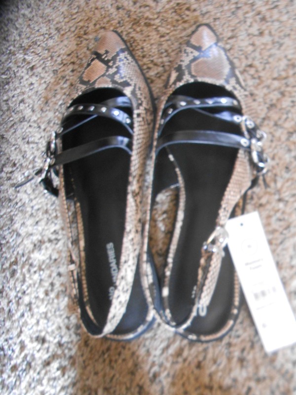 NWT WOMEN'S TIME and TRU SNAKESKIN PRINT STRAPPY SLINGBACK FLATS SIZE 10