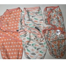 SwaddleMe Swaddle Sleep Sack Baby Wrap Lot 3 Peach Floral Feather Print NB