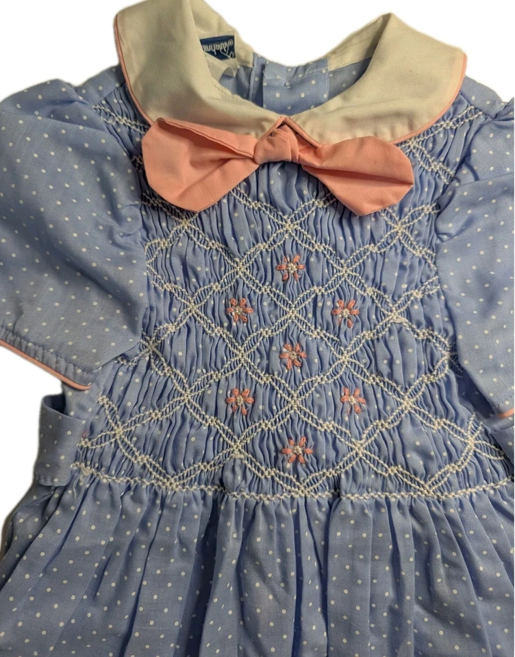 Vestido Vintage Polly Flinders Azul Calado Manga Corta Volantes Encaje y Lazo Talla 4 Foto 4 de 4