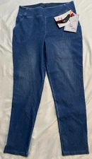 Women With Control Jeans Womens Sz LT  Pull On Stretch Waist Dark Wash Normcore