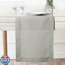 D'Moksha Homes Linen Silver Grey Table Runner 84 Inches Long - 100% Pure Line