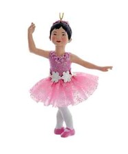 ASIAN BALLERINA GIRL in Pink Floral Tutu Christmas Ornament by Kurt Adler