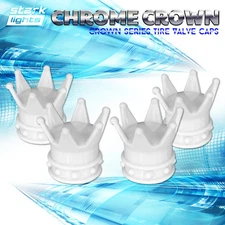4Pcs White Crown Tire Wheel Stem Air Valve Caps Car Truck Hot Rod Motorcycle