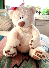 FIRST & MAIN CHUCKLEBERRY BEAR PLUSH STUFFED ANIMAL TOY WEARING BOW & NECKLACE
