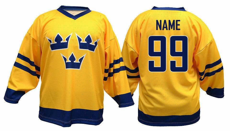 Any Name Number Sweden Tre Kronor Retro Custom Hockey Jersey Lindbergh  Yellow