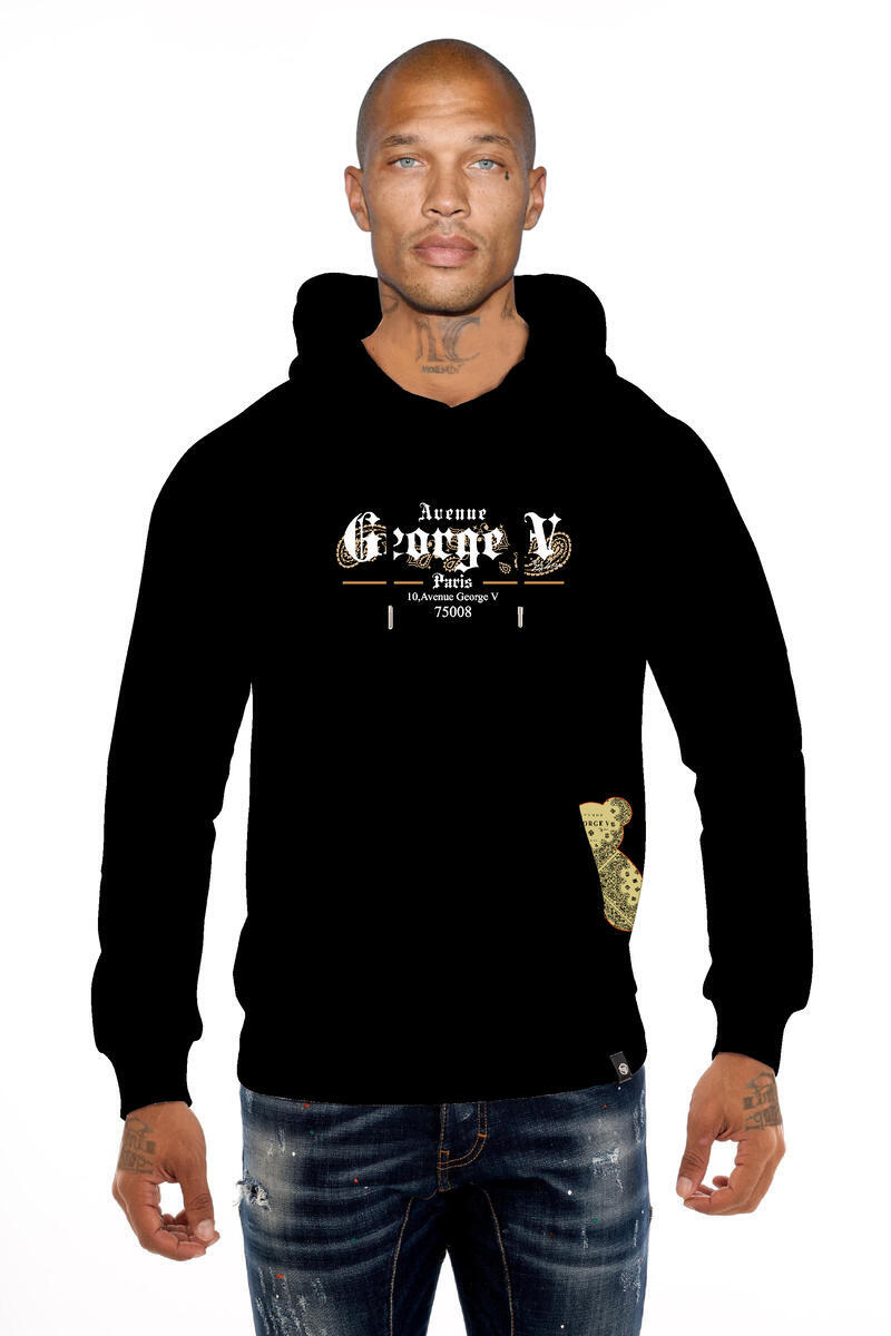 Avenue George V Paris Men's Long Sleeves Black Hoodie Golden Print
