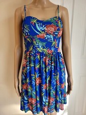 New Look Womens Dress Small Blue Hawaiian Print Mini Build in Pads