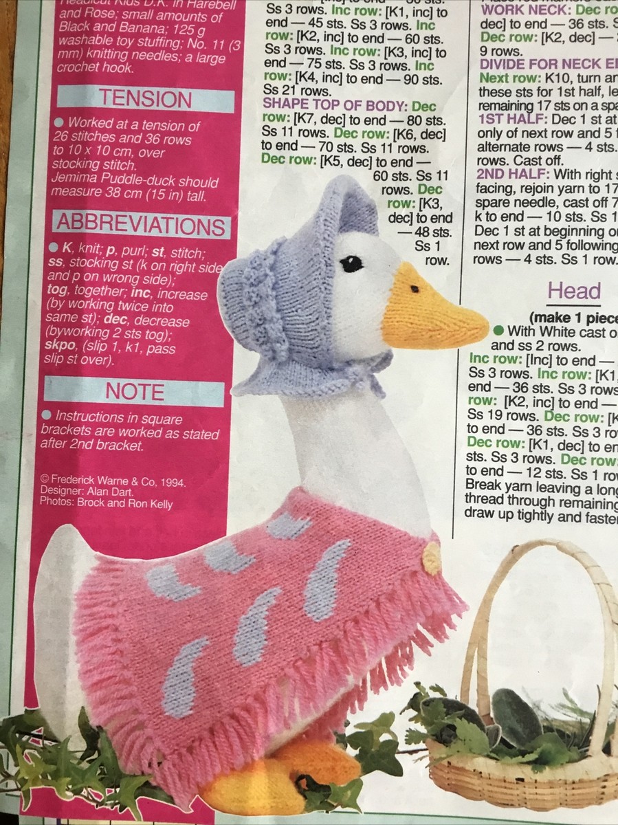 Free Knitting Pattern Jemima Puddle Duck Jemima Puddle Duck Cross