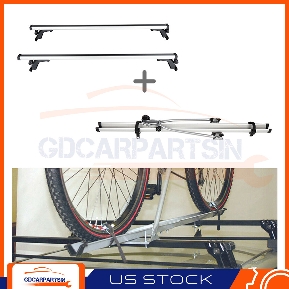 Universal 50-Inch Black Aluminum Crossbar Roof Rack with Bike Mount