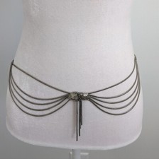 Christian Dior Vintage Silver Multi Strand Draped Chain Belt Concho Tassels VTG
