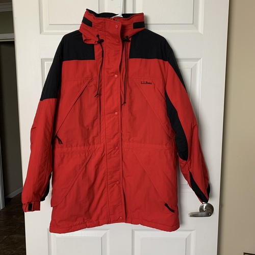 LL Bean Jacket With Hood Red Black Ski 